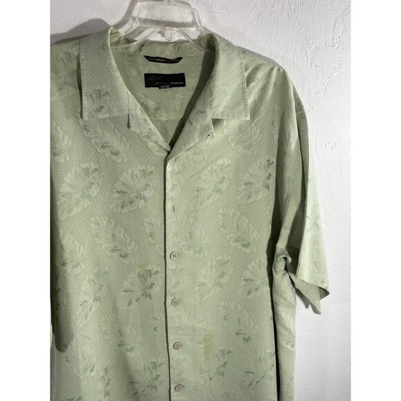 Greg Norman Pale Green Hawaiian Leaf Print XL Men’s Shirt Button Up Camp Casual - Picture 8 of 9